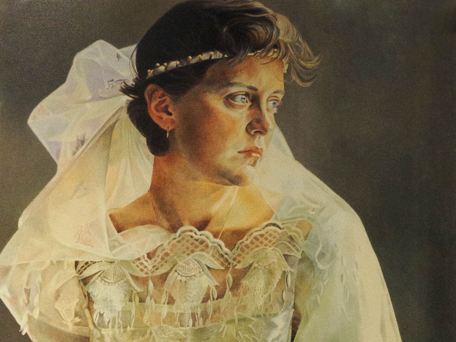 A portion of Mary's painting of she and Christopher's daughter, "Barby in the Dress She Made Herself," 1986